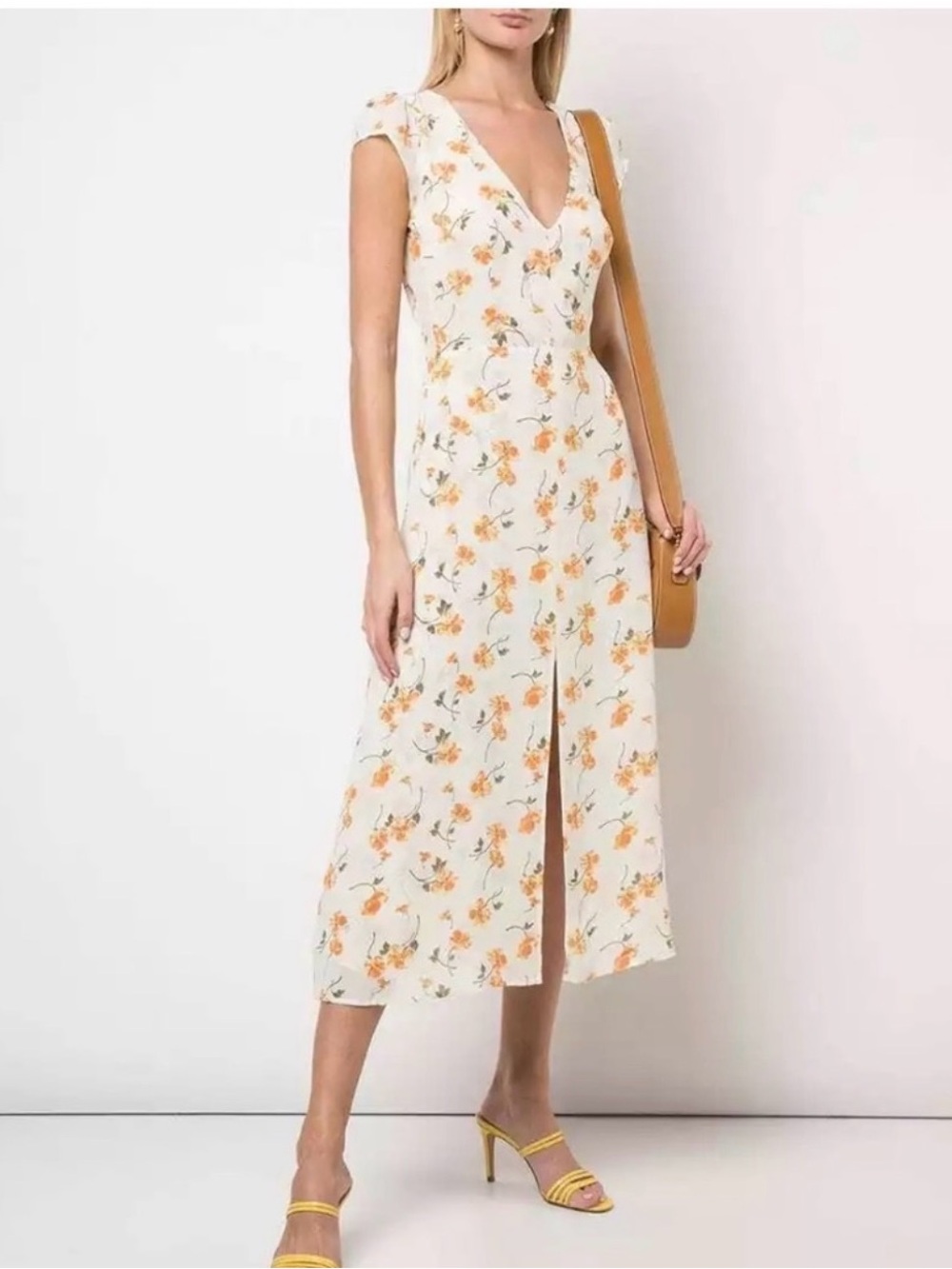REFORMATION Limonada Ivory Floral Print WELLFLEET V-Neck Cutout Back Dress sz 0